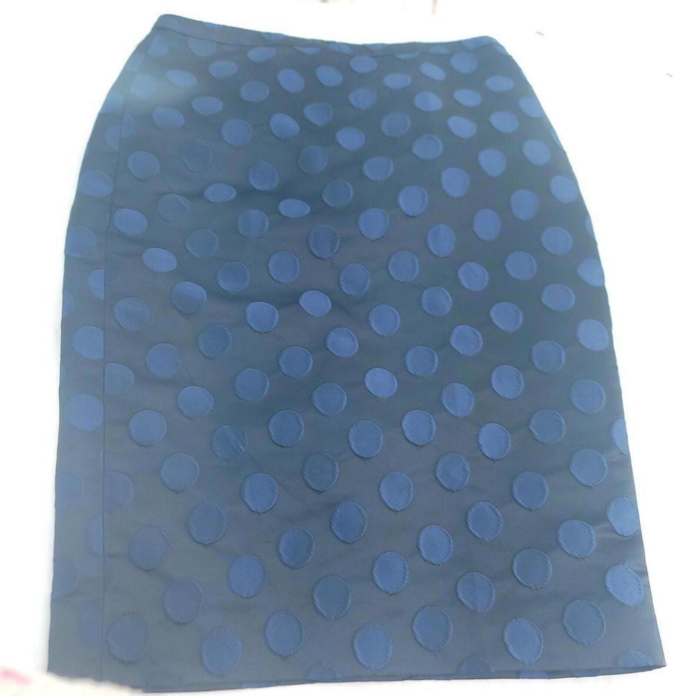 J. Crew Black Blue Circles Knee Length Pencil Skirt Size 4